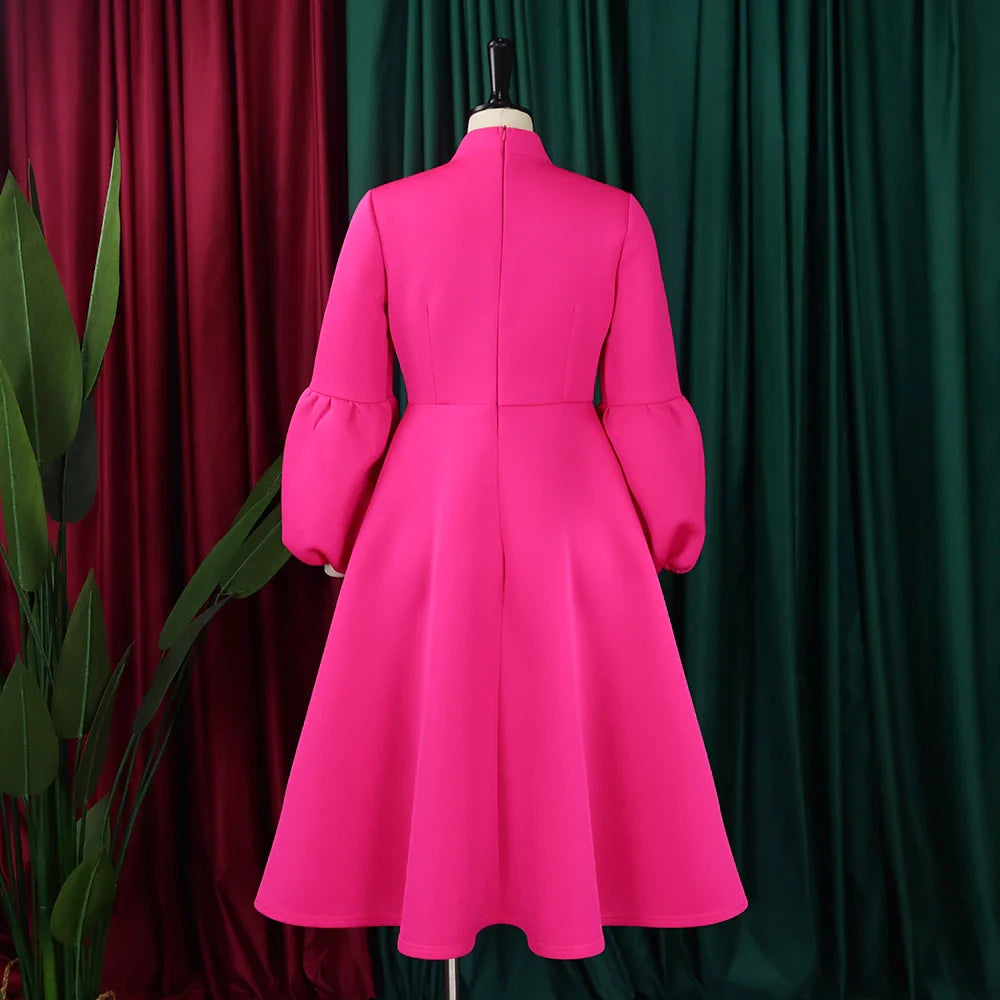 Elegant A Line Midi Dress With Bow Collar For Party