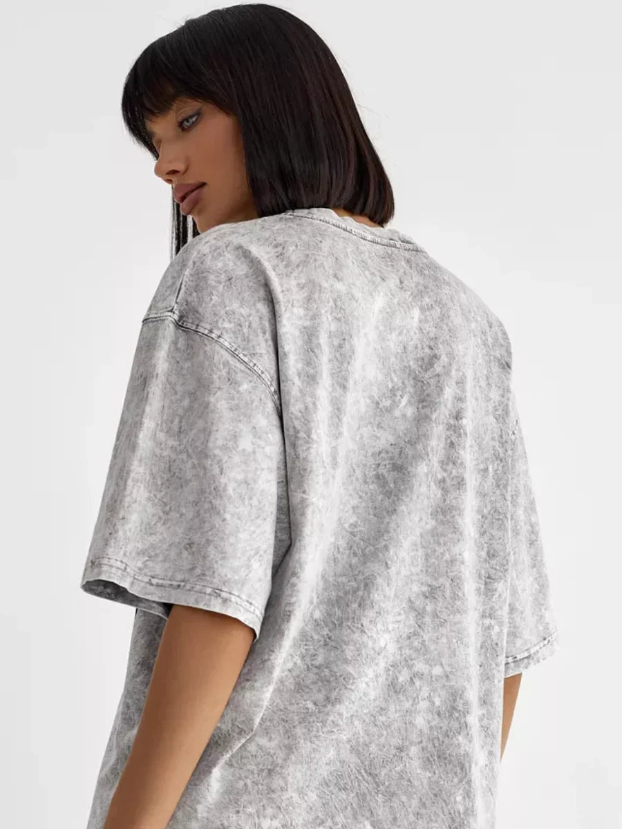 Oversize Vintage Washed T Shirt for Women Loose Streetwear Distressed Half Sleeve Harajuku Style