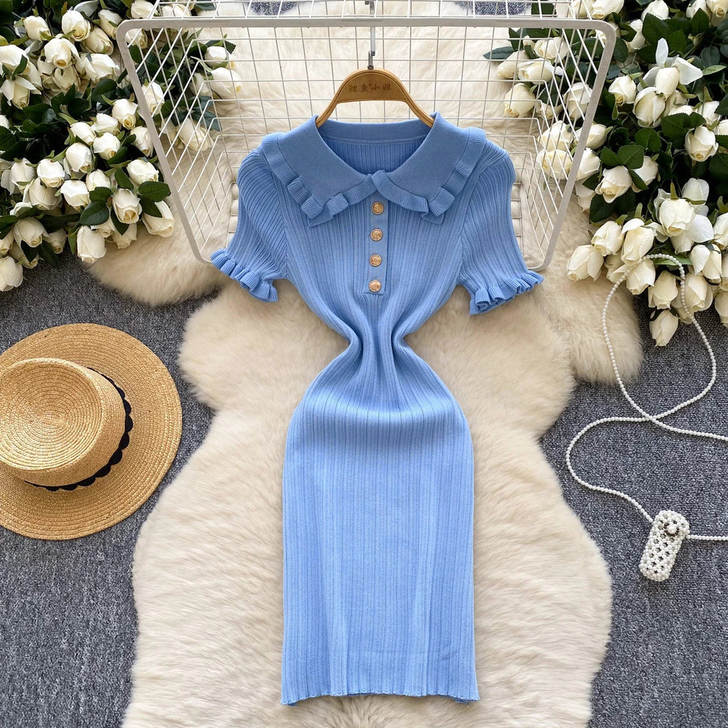 Ruffles Knit Wrap Dress For Women Summer Short Sleeve Casual
