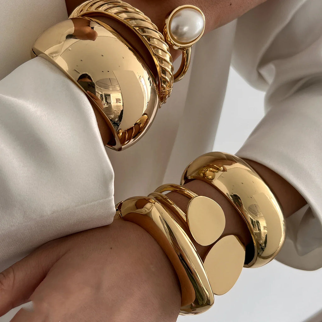 Chunky Heavy Metal Cuff Bangles for Women and Men in Gold and Silver Color