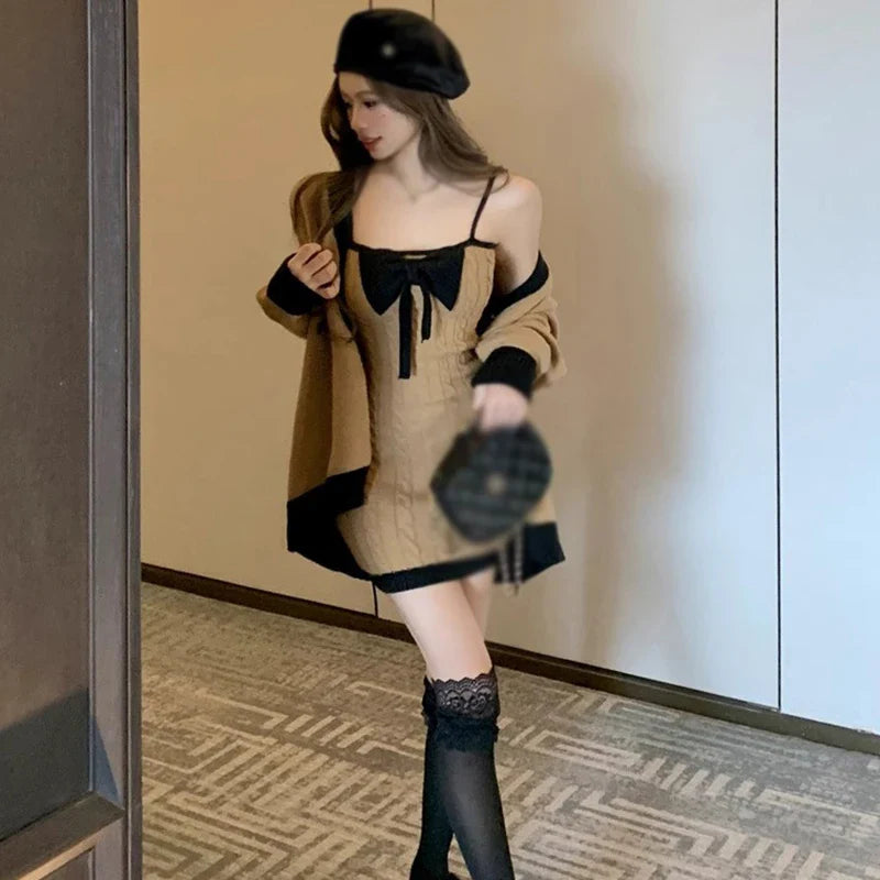 Elegant Knit Strap Mini Dress Women Slim Fit Summer