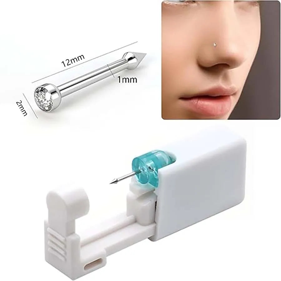 Disposable Nose Piercing Gun Kit with Built-In Crystal Nose Stud for Easy Piercing