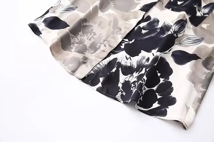 Women's Satin Textured Printed Shirt Long Sleeve Lapel Single-Breasted Slim Fit Casual Chic Top for Spring and Summer