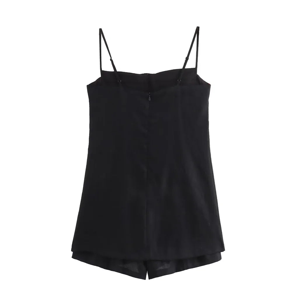 Sexy Backless Straight Neck Solid Color Suspender Short Jumpsuit for Women Casual Summer Fashion