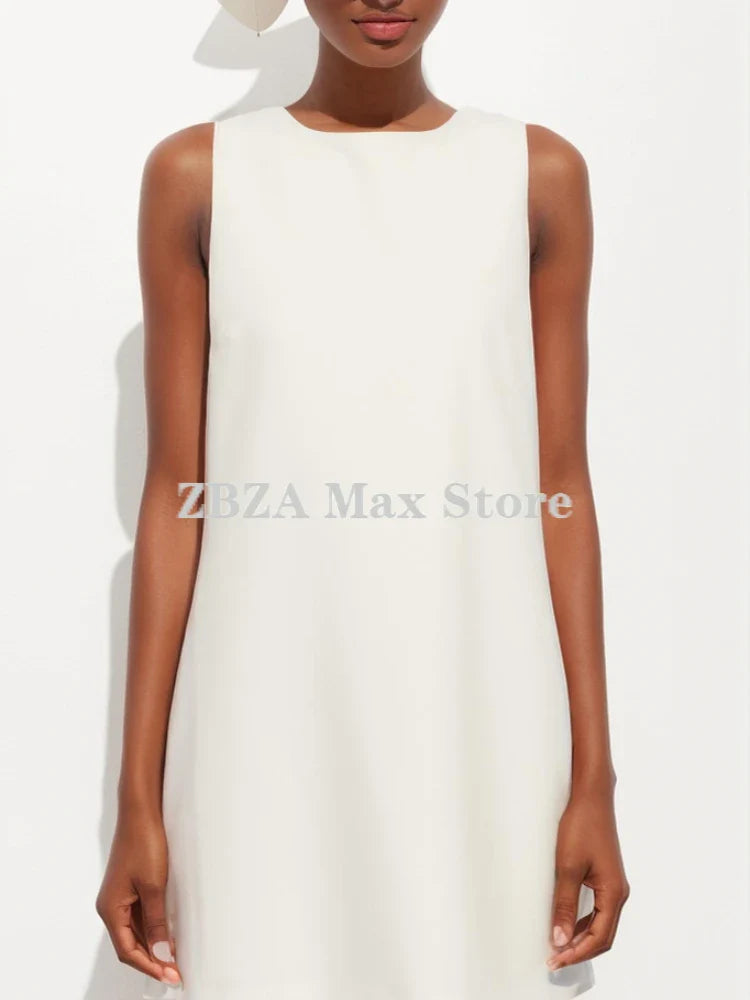 Bow Decoration Mini Dress Sleeveless Backless Round Neck