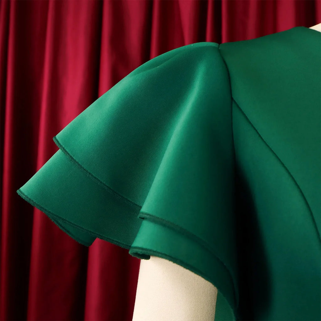 V Neck Bodycon Midi Dress With Ruffle Sleeves For Women