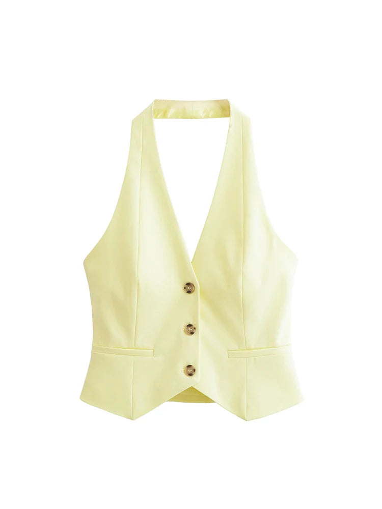 Women Summer Two-Piece Set Solid Halter Camisole Top and Trouser Outfit Elegant Street Style Clothing