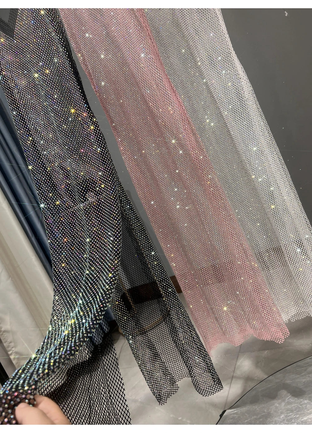 Rhinestone Party Dress Deep V Neck Mesh Club Wear For Women