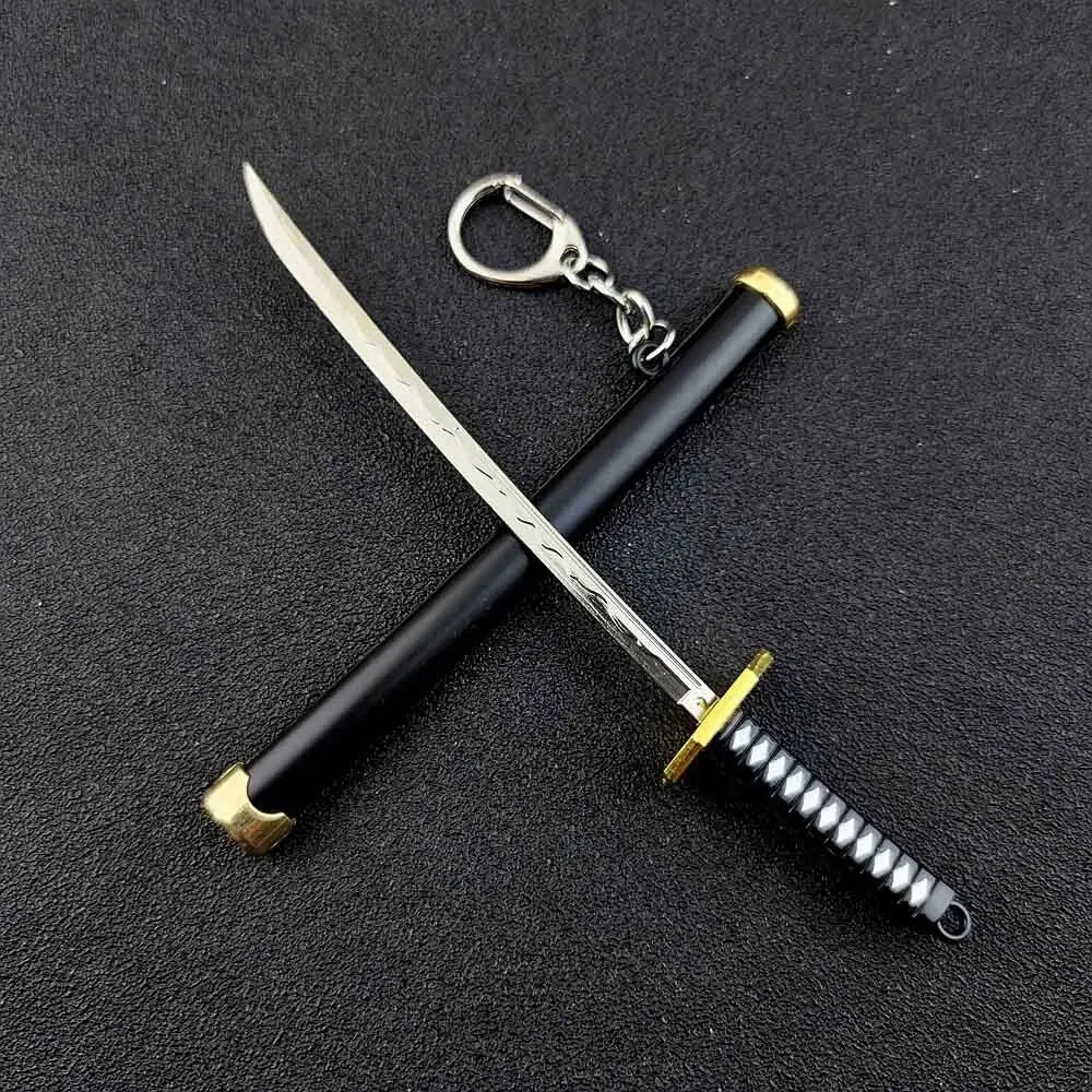 Mini Roronoa Zoro Samurai Sword Keychain Anime Katana Scabbard Ring for Men and Women Cosplay Jewelry Gift