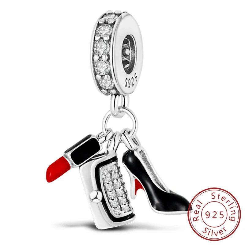 Fit 925 Sterling Silver Bow Perfume Bottle Pink Charms Beads for Women DIY Jewelry Gifts