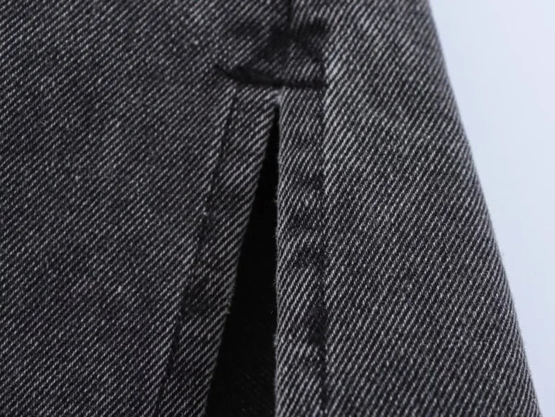 Casual Open Collar Pocket Denim Top and Loose Wide Leg Drawstring Waist Denim Pants Two Piece Set for Women