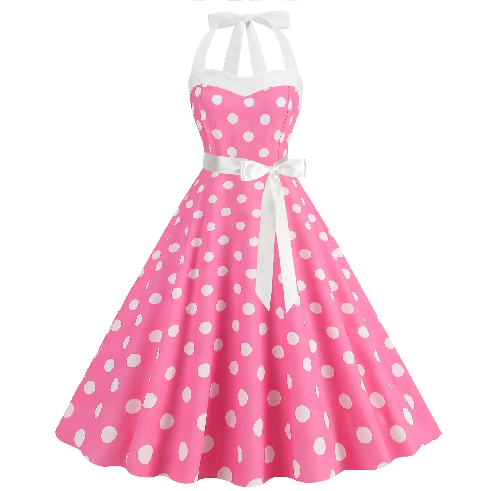 Retro Polka Dot Backless Dress With Lace Up Neckline Swing