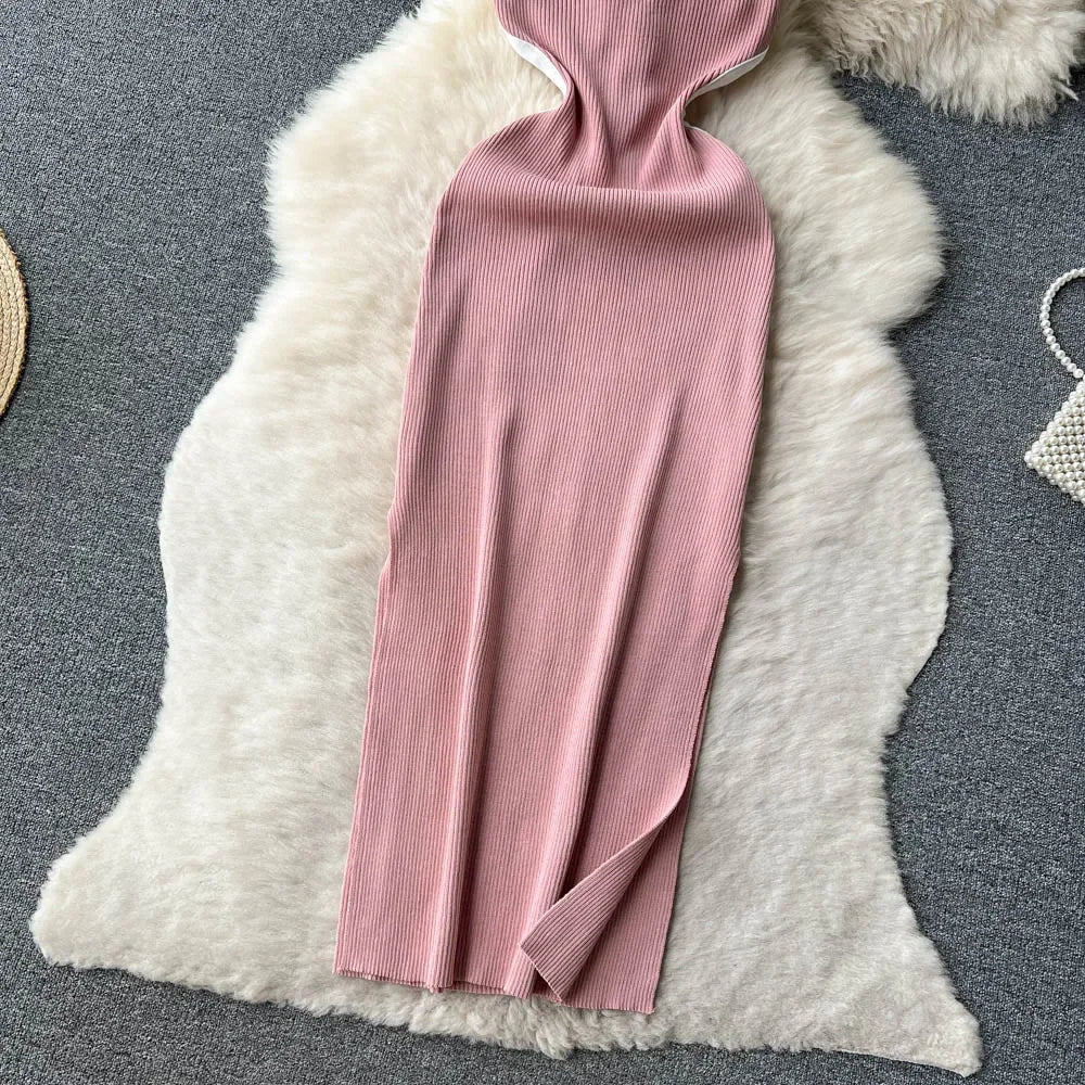 Halter Backless Knit Sundress Women Elastic Waist Bodycon