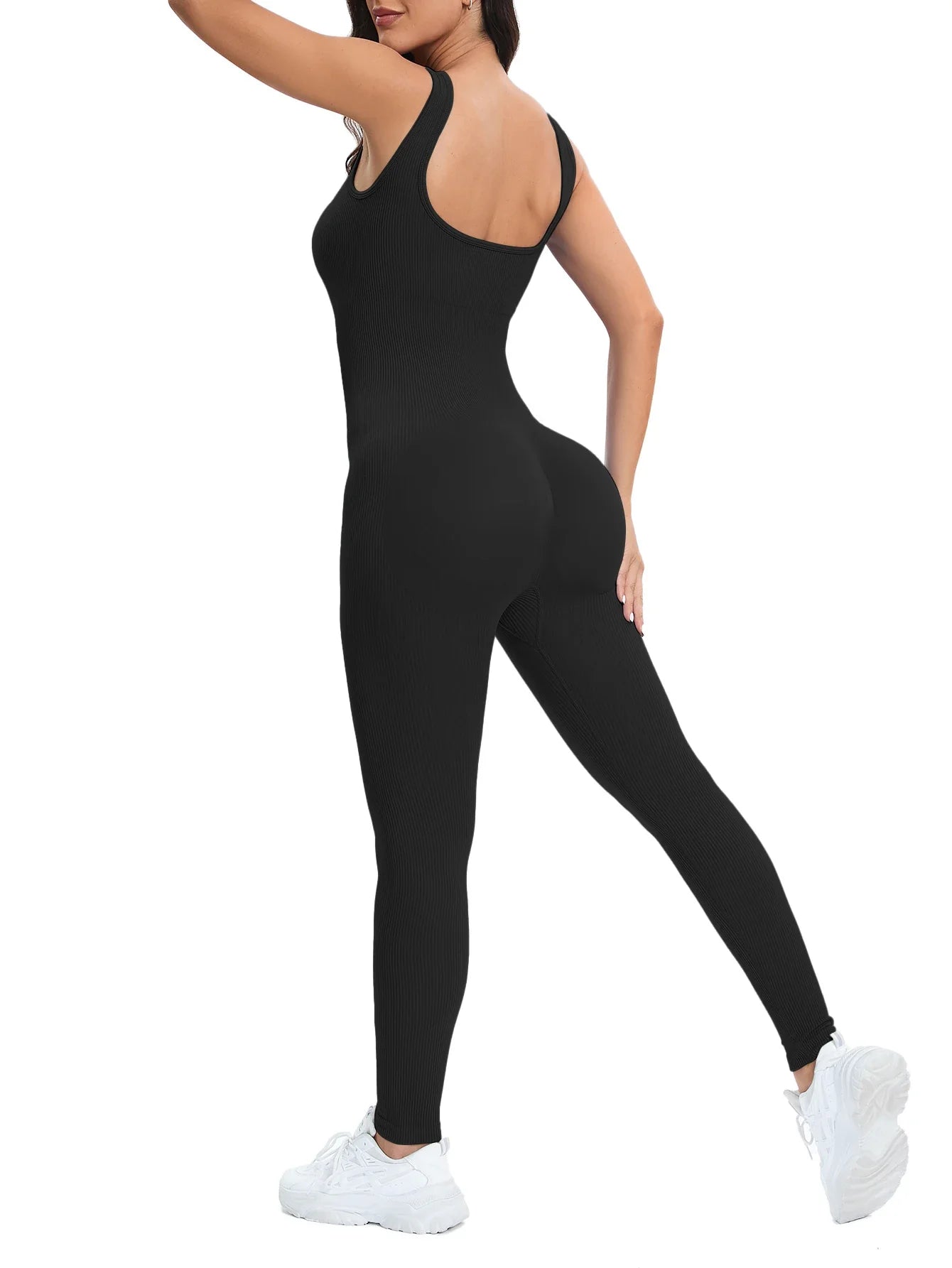 Shapewear Jumpsuit for Women Built-In Bra Sleeveless Bodycon Ribbed Square Neck Summer Romper with Seamless Stretch Fabric and Butt Lifting Support