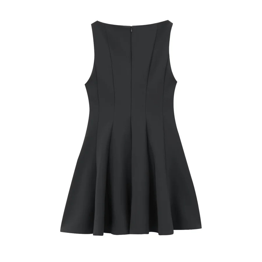 Little Black Dress Elegant Sleeveless Boat Neck Swing Dress