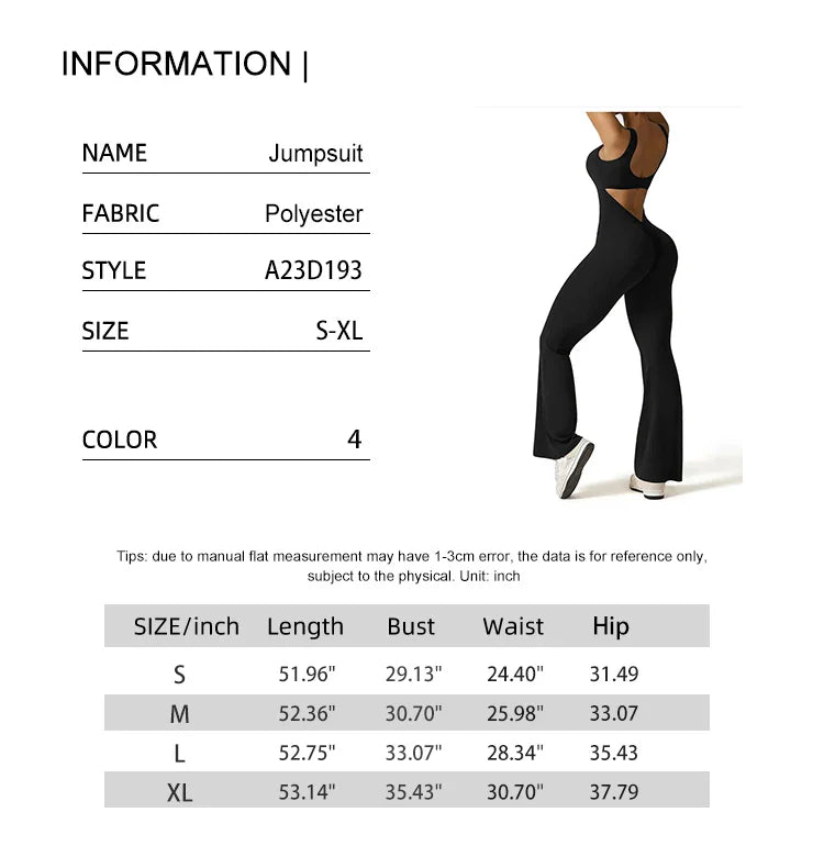 Women's Sexy Backless One-Piece Suit with Flared Pants for Sports Fitness Yoga and Casual Wear