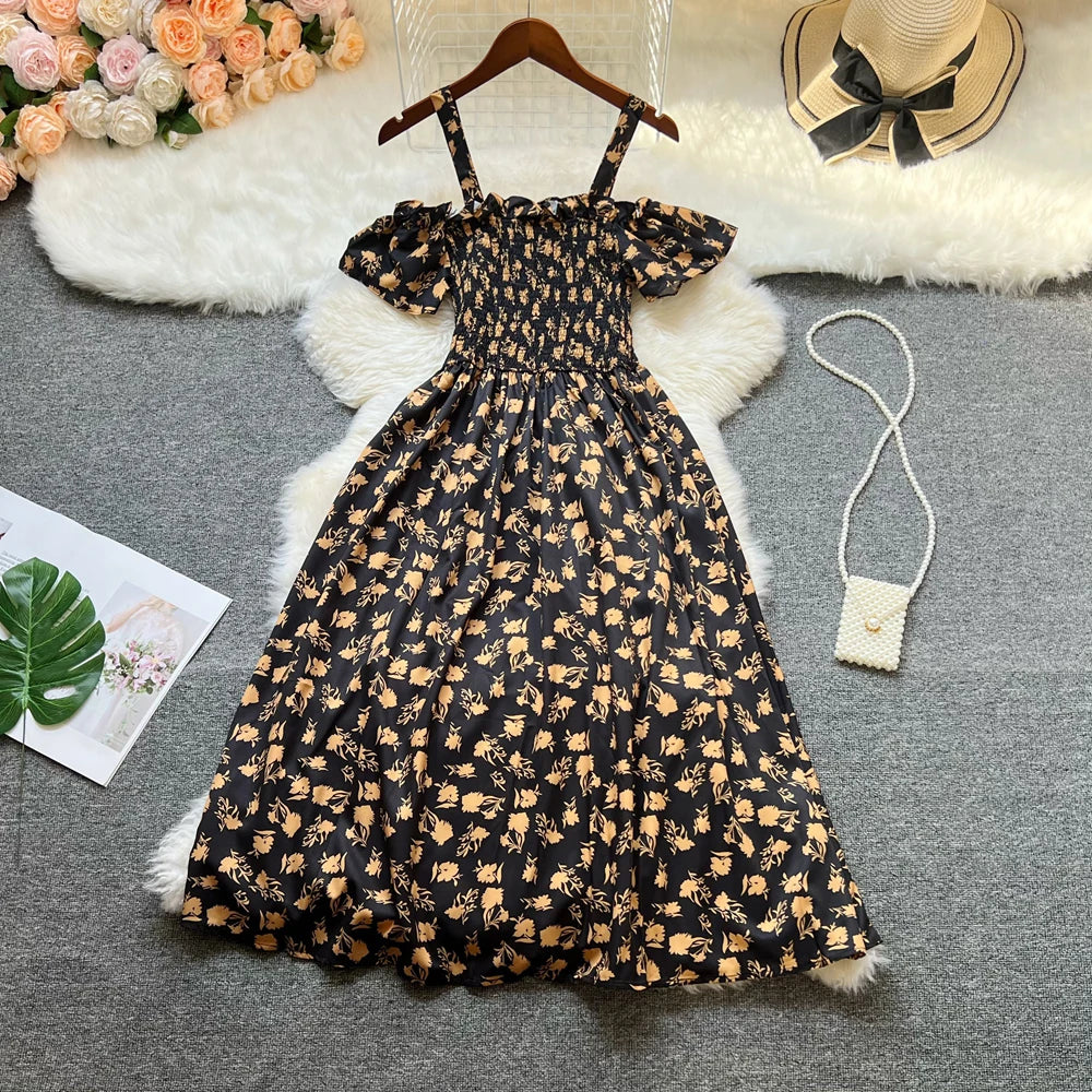 Floral Print Off Shoulder Summer Beach Dress For Women