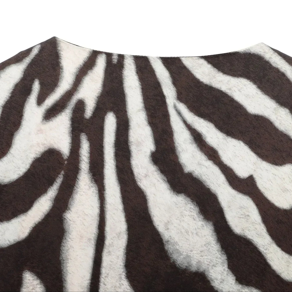 Zebra Print Long Sleeve Summer Dress For Women Chic