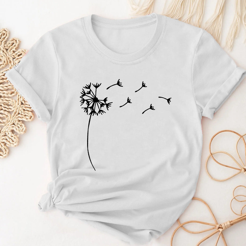 Dandelion Print Casual Crew Neck T-Shirt for Women, Short Sleeve Spring and Summer Top