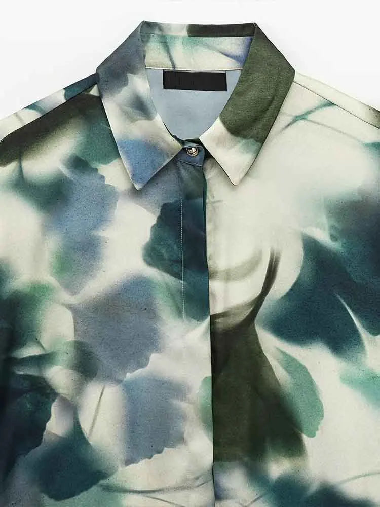 Elegant Printed Silk Satin Lapel Long Sleeve Shirt for Women with Soft Texture and Stylish Fit