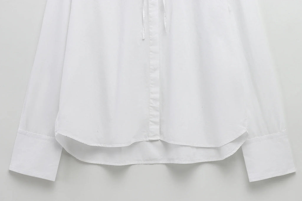 Spring Casual Women Blouse Long Sleeve Turn-down Collar Bow Tie Loose Fit Chic Shirt