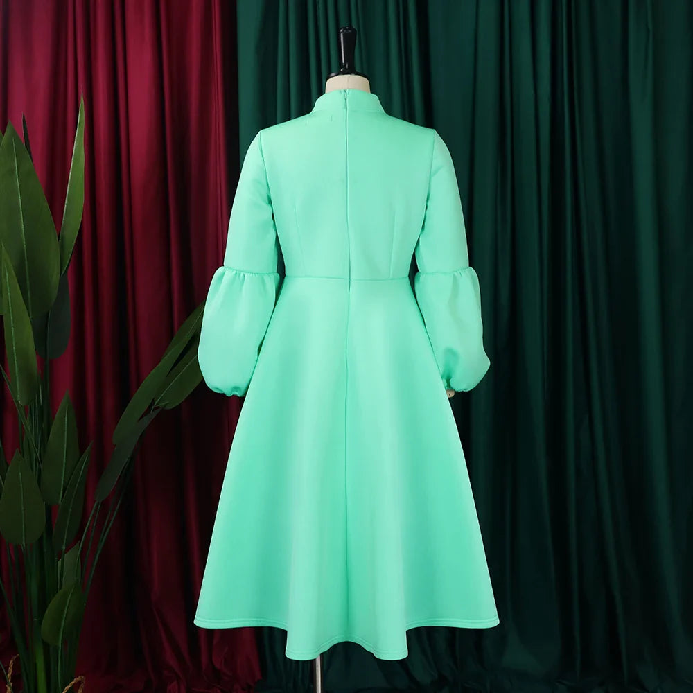 Elegant A Line Midi Dress With Bow Collar For Party