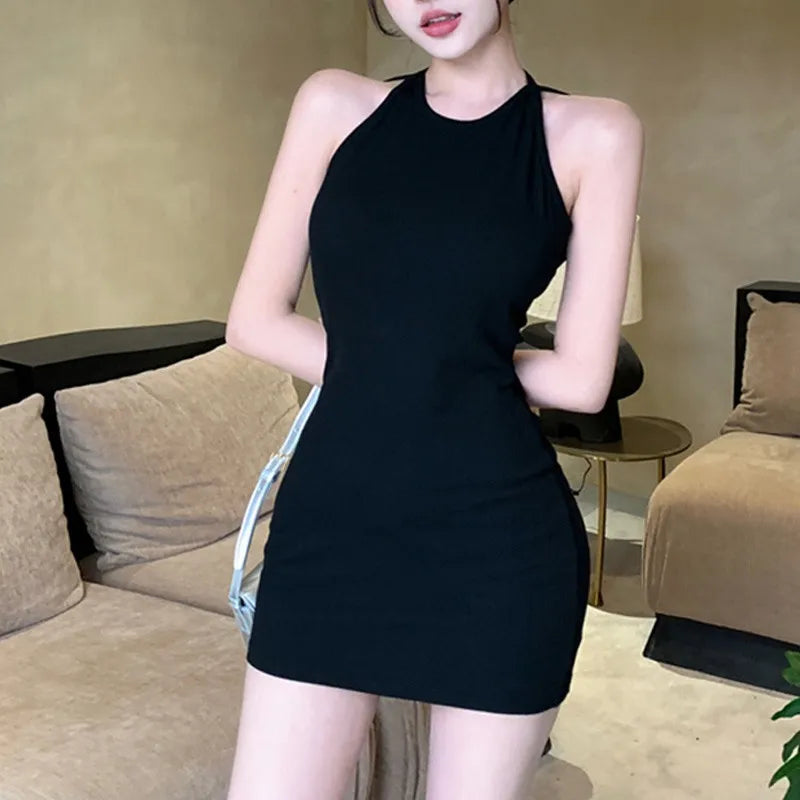 Black Backless Spaghetti Strap Bodycon Dress For Summer