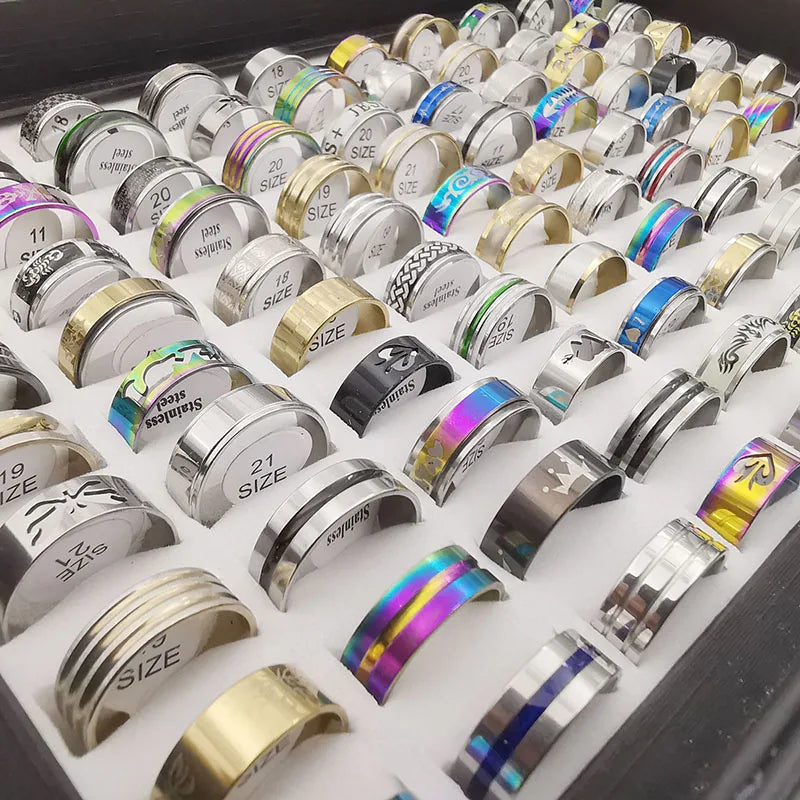20Pcs Multicolor Stripe Stainless Steel Rings Set for Women and Men Jewelry Accessories