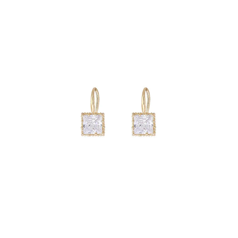 Gold Plated Square Crystal Stone Earrings for Women with Clear and Black Crystals