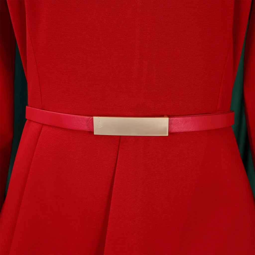 Women's Office Dress Sheath Belted Mid Calf Formal Wear