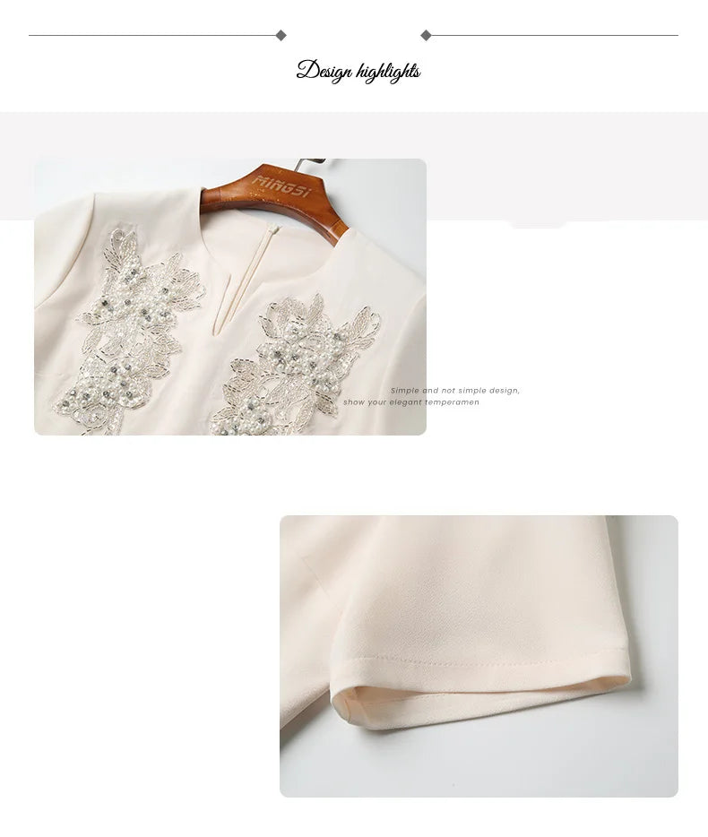 White Floral Embroidery A-Line Dress Short Sleeve Chic