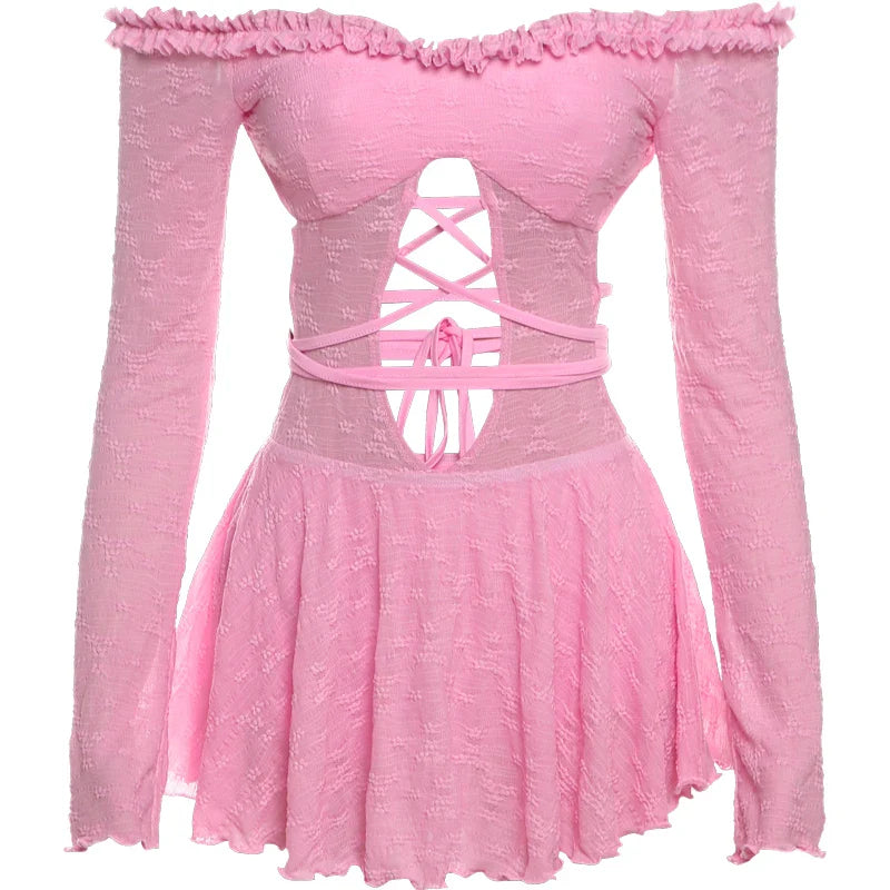 Backless Bandage Dress Hollow Neck Lace Mini Bodycon