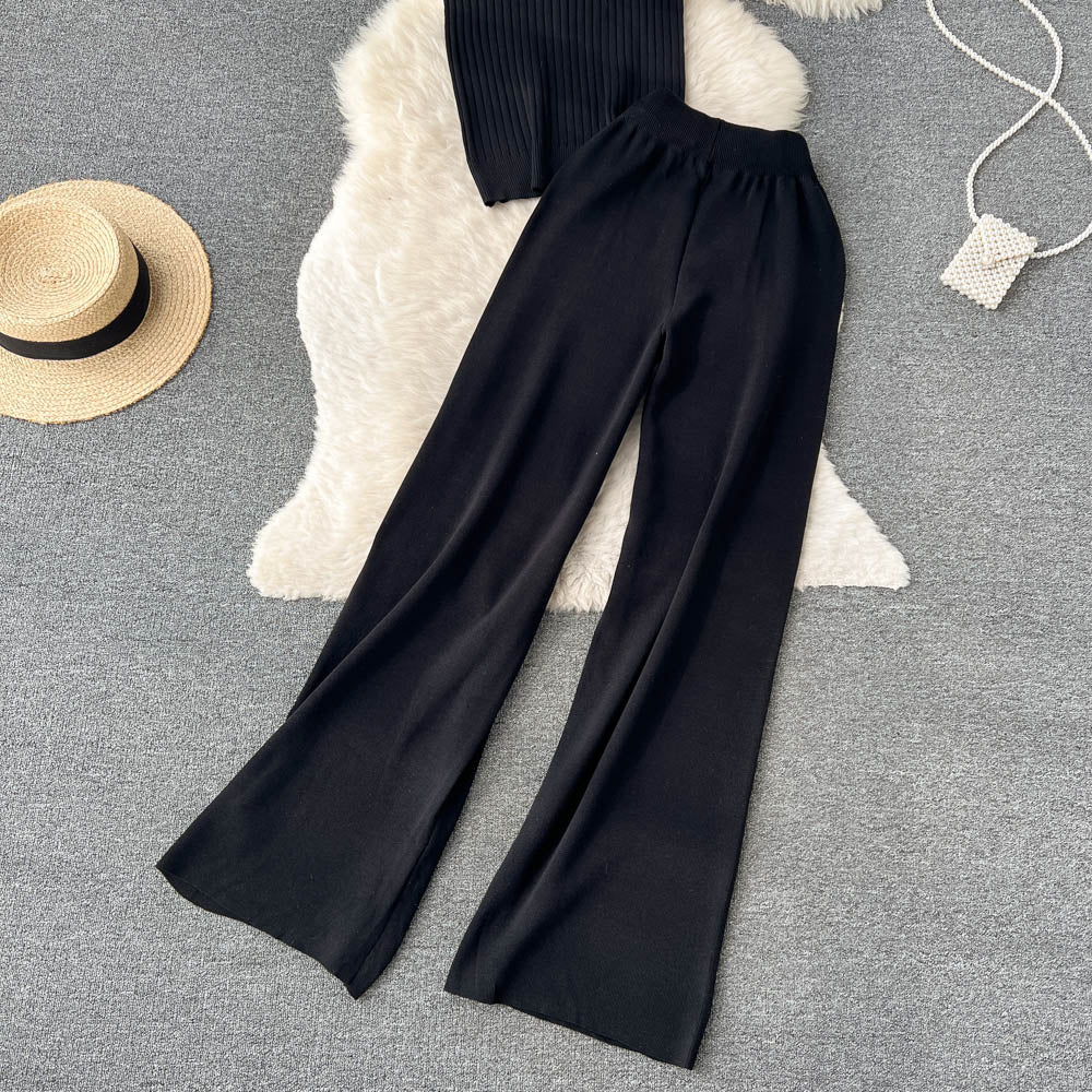 3 Piece Knitted Tracksuit Set for Women Comfy Loungewear with Long Cardigan Coat Turtleneck Vest and Pants