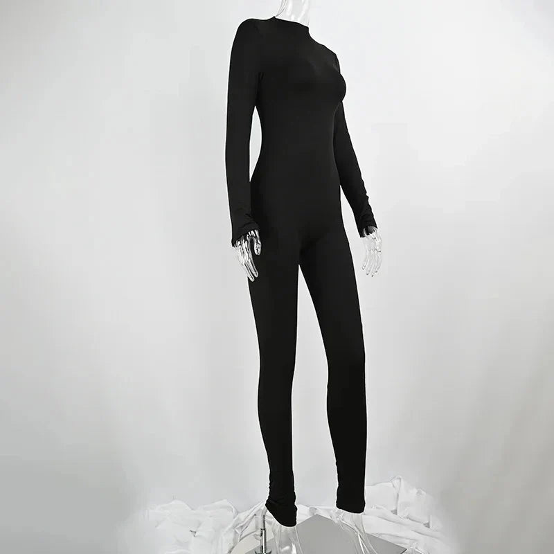 Sexy Black Long Sleeve Bodycon Jumpsuit for Women Slim Fit Casual Sports Romper Streetwear Skinny Fashion Overall