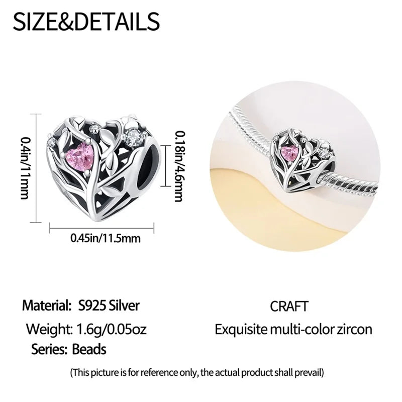 Silver Plated Lotus Guardian Angel Heart-Shaped Zircon Charms Beads for DIY Jewelry and 925 Bracelets