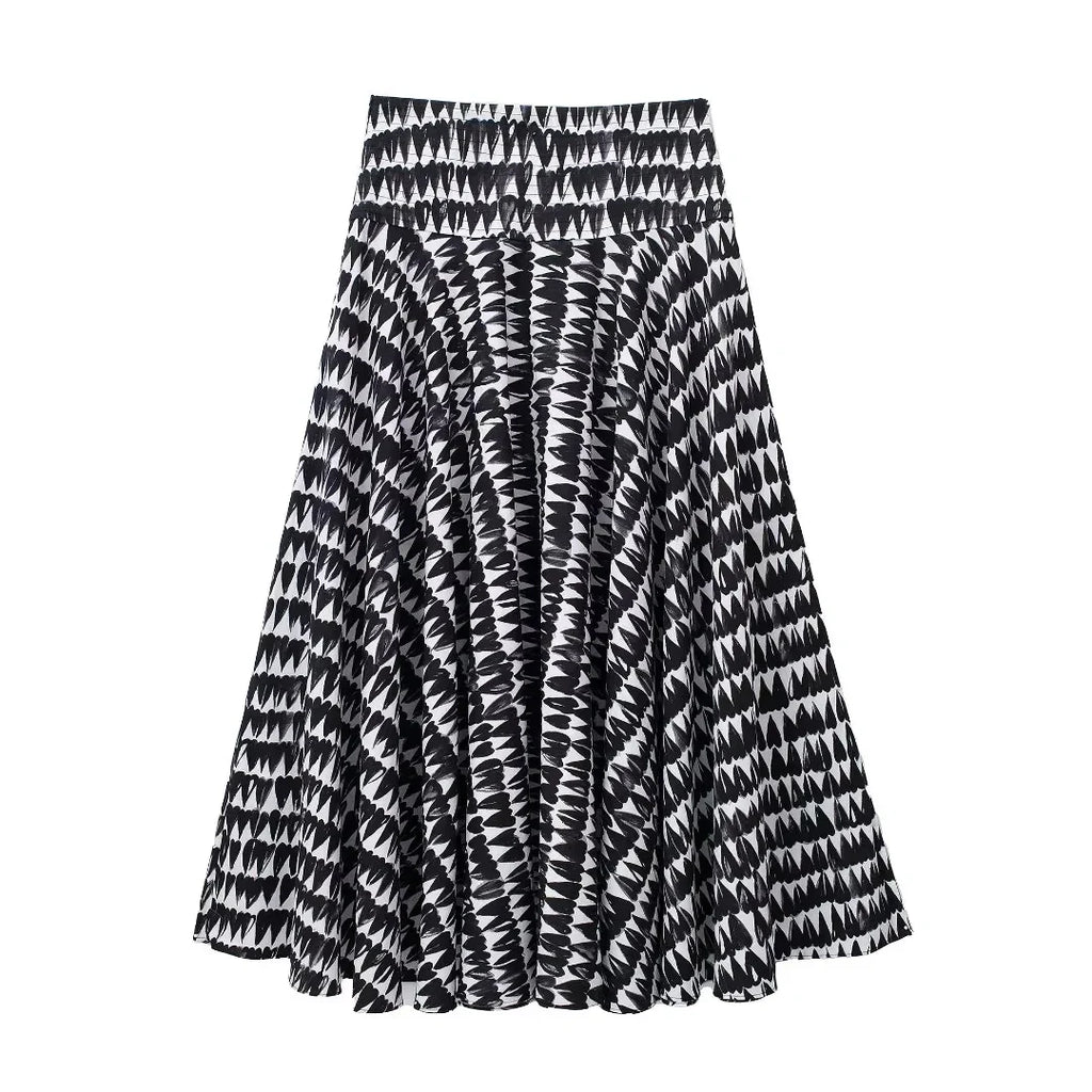 Women's Fashion Print Set Sexy Backless Sleeveless Slim Lace-Up Corset Crop Top with Elegant A-Line Pleated Midi Skirt