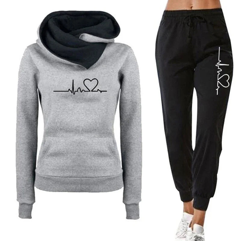 Cozy Autumn Winter Warm Womens Tracksuit Set Hooded Sweatshirt and Jogger Pants Casual Two-Piece Lounge and Sportswear for Ladies