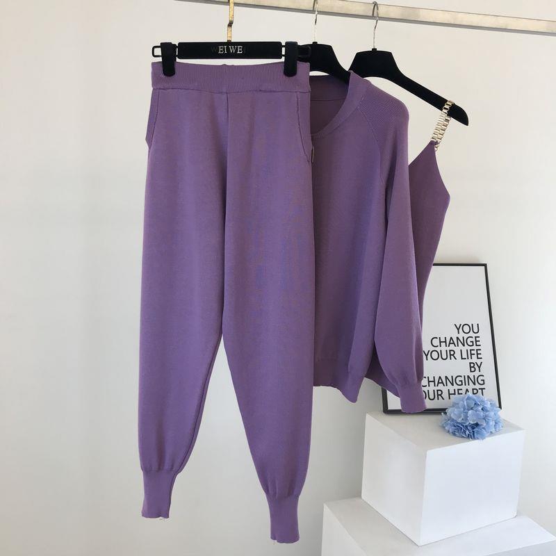 Women's Knitted Cardigan Sweater Pants Set with Vest Stylish 3 Piece Outfit