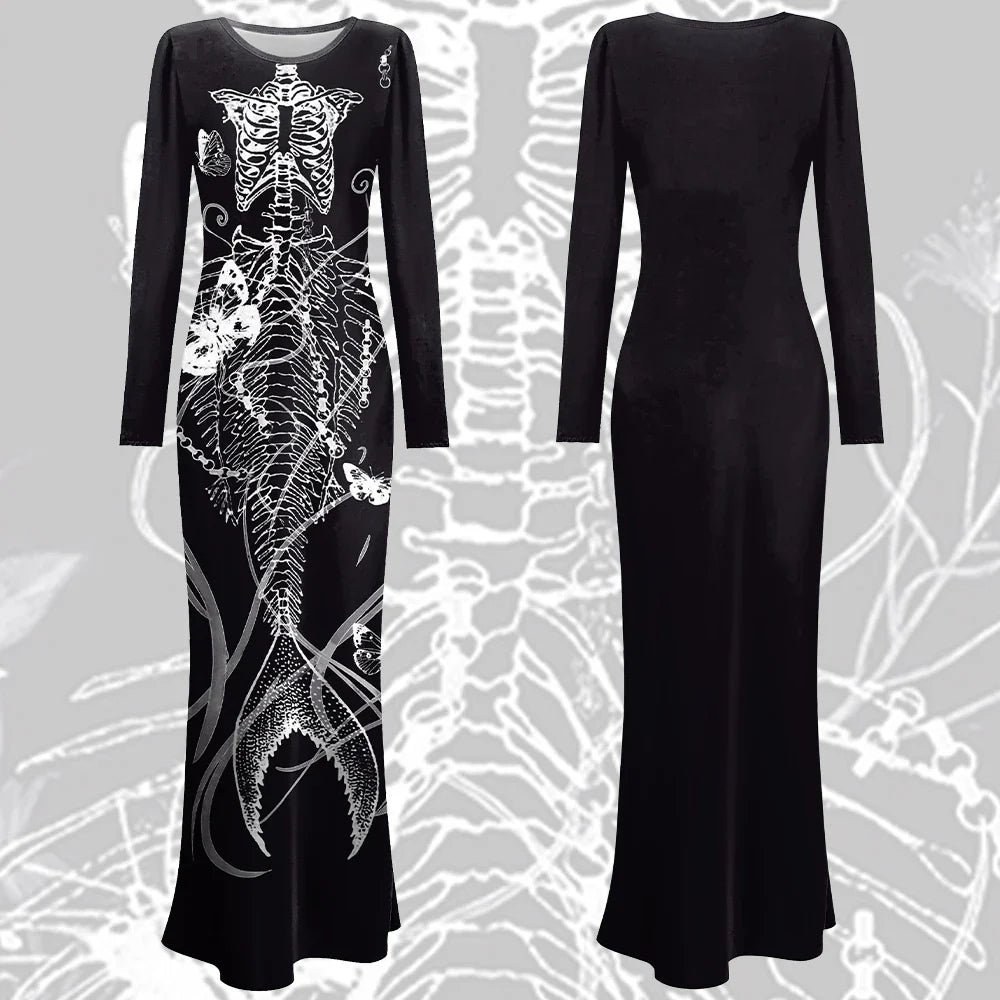 Black Gothic Witch Dress With Long Sleeves Fishtail Gown