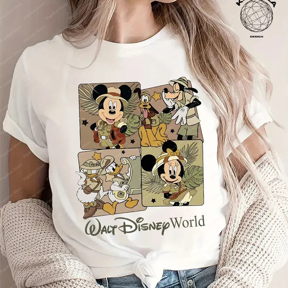Disney Animal Kingdom Safari T Shirt Featuring Mickey Mouse Friends Cotton Vintage Tee for Girls and Women