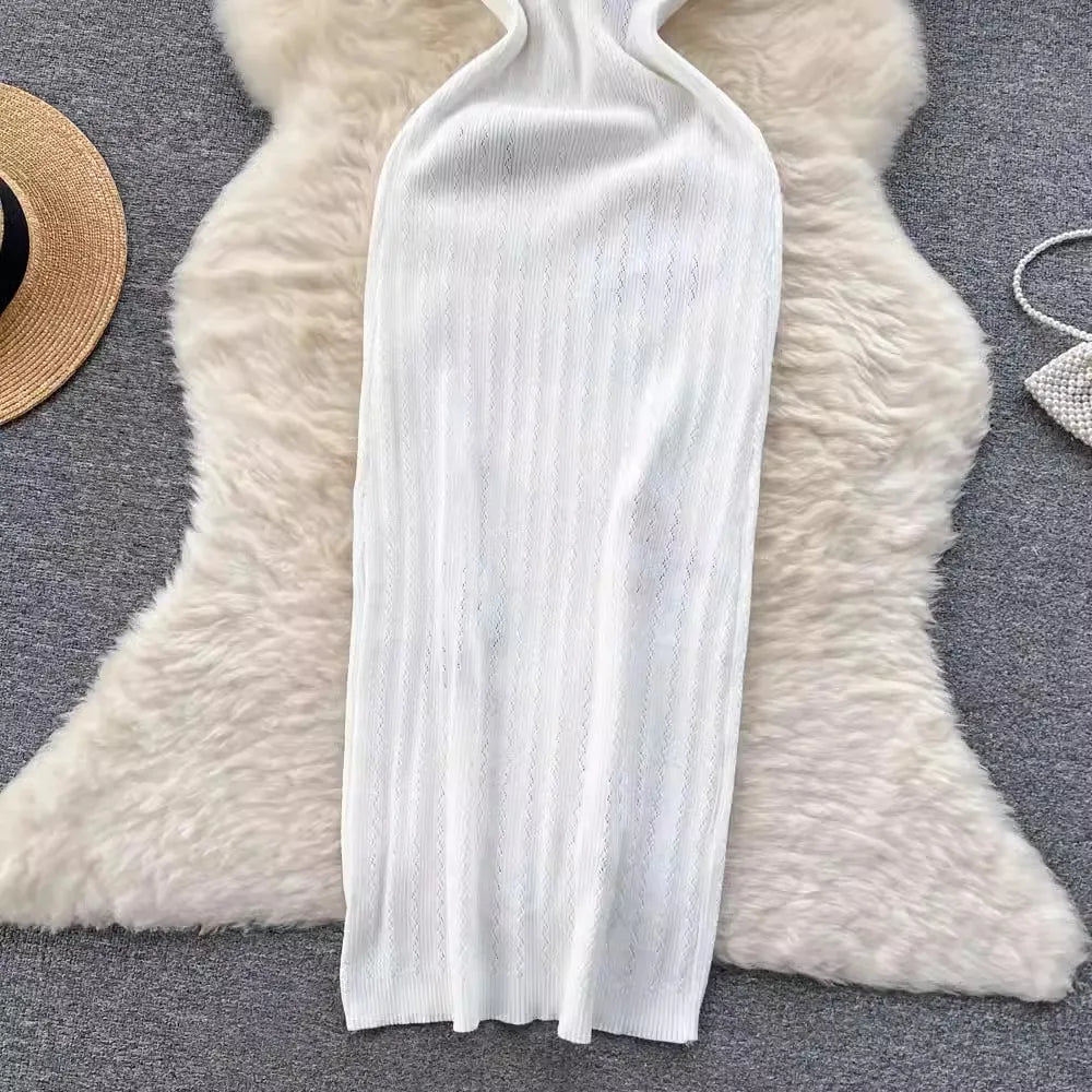 Elegant Summer Knitted Embroidered Bodycon Dress for Women