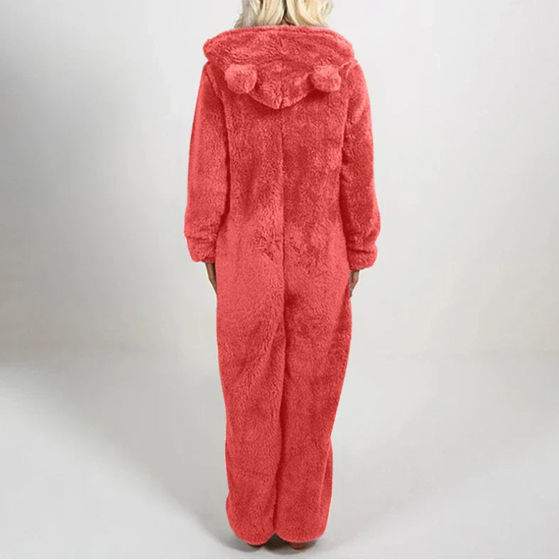 Women's One-Piece Hooded Jumpsuit Thickened Full-Length Overalls Cozy Autumn Winter Wear