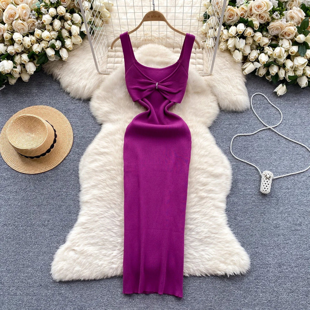 Wrap Dress Knitted Maxi With Pleated Detail And Bodycon Fit