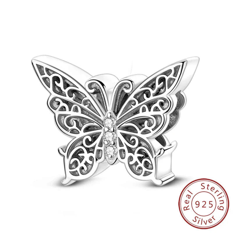 Glowing Luminous Firefly Butterfly Pendant Charm Beads in 925 Sterling Silver for Bracelet Jewelry