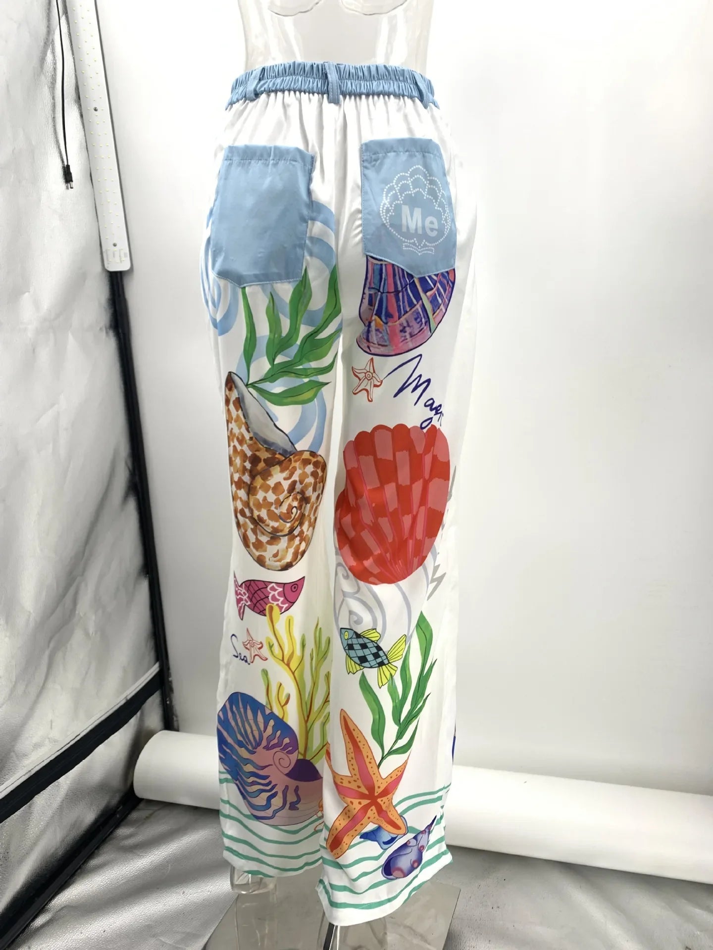 Bohemian Satin Print Two Piece Set for Women with Casual Long Sleeve Shirt and Wide Leg Pants Perfect for Summer Beach Outfits