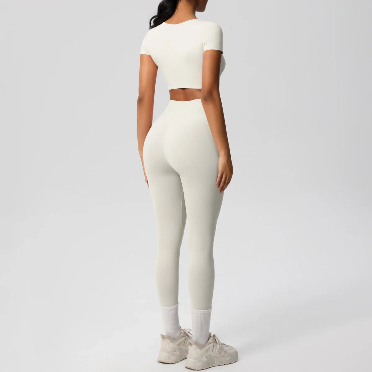 Yoga Set for Women Fitness Sportswear with Short Sleeve Top and High Waist Leggings