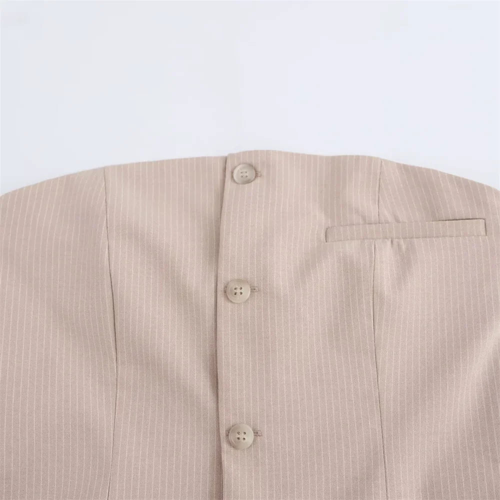 Striped Strapless Mini Dress With Folded Hem And Button