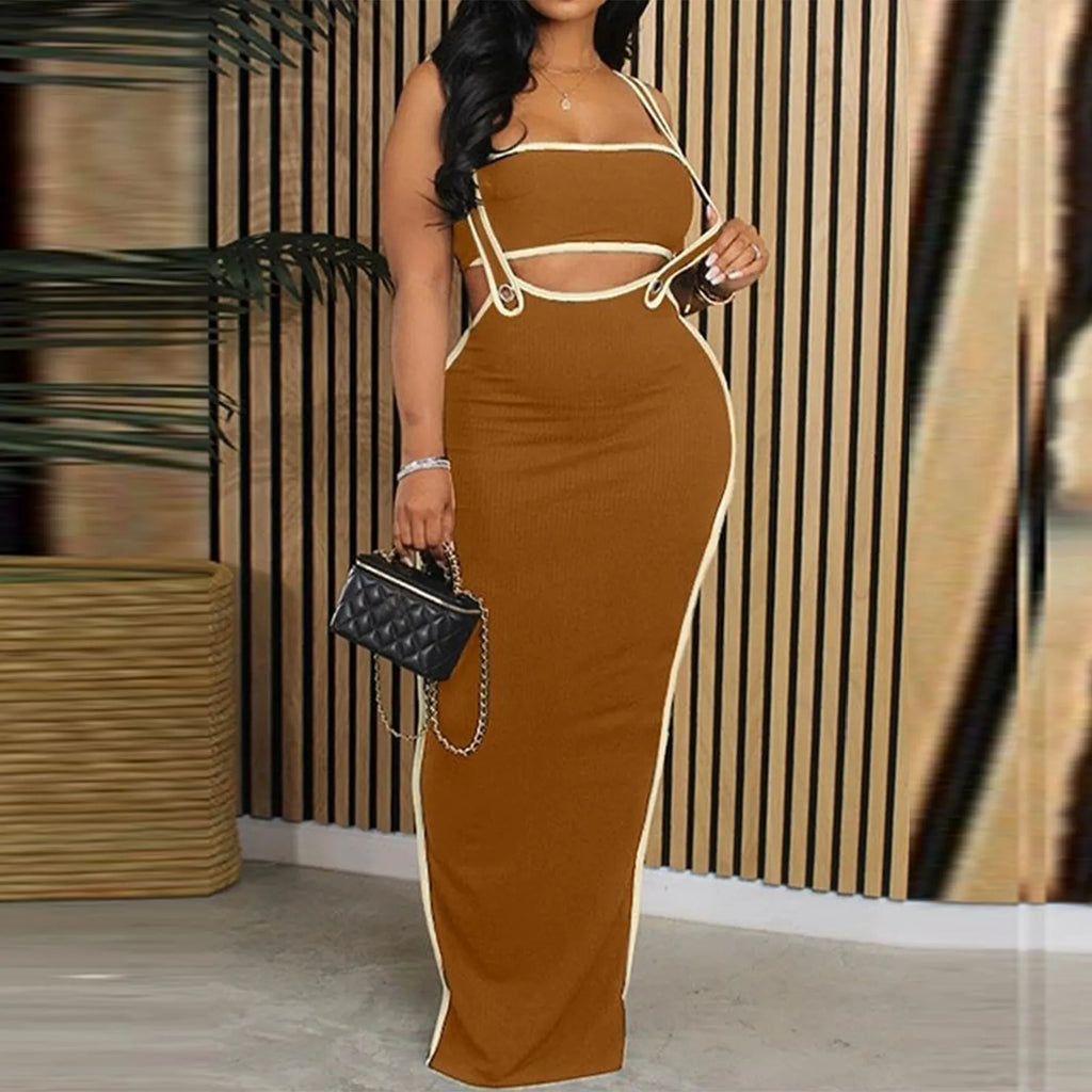 Two Piece Bodycon Crop Top Maxi Skirt Set For Women