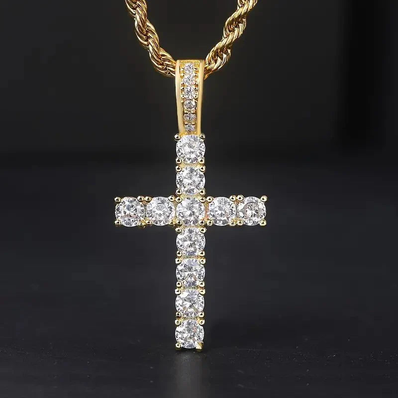 60Cm Twisted Chain Long Necklace with Cubic Zirconia Cross Pendant for Women and Men Fashion Accessory Gift