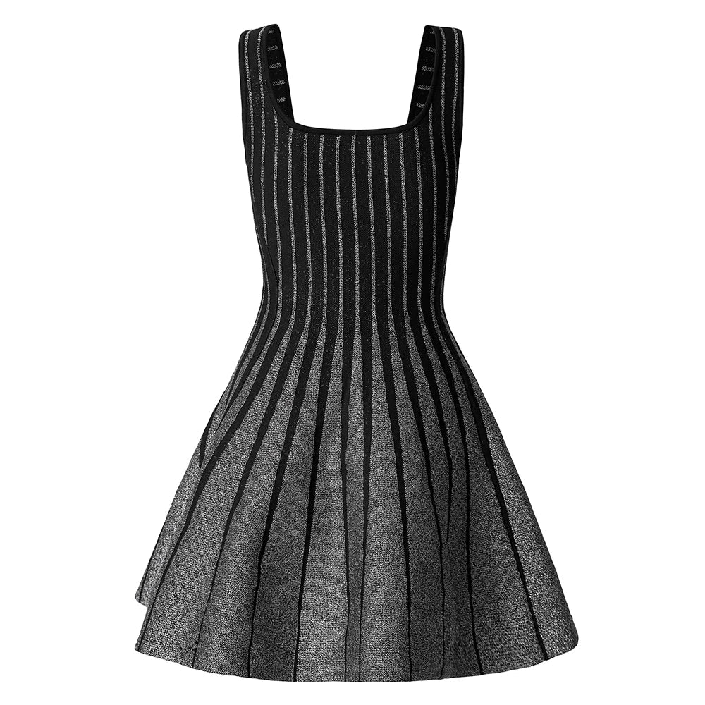 Silver Silk Waist Slimming Strap Dress Knit Short Skirt
